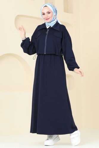 moda selvim Ceket Detaylı Modal Kumaş Elbise 20782MDP186 Laci - Thumbnail