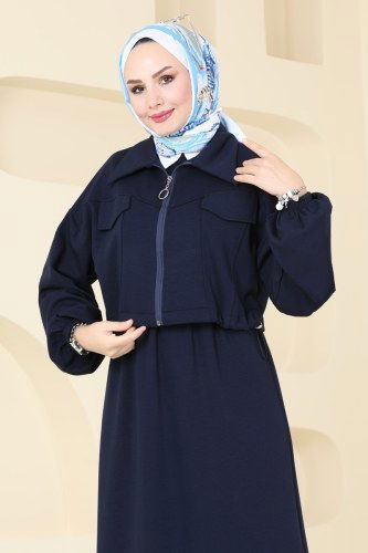 moda selvim Ceket Detaylı Modal Kumaş Elbise 20782MDP186 Laci - Thumbnail
