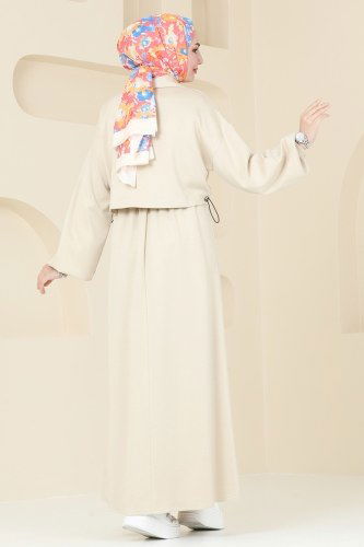 moda selvim Ceket Detaylı Modal Kumaş Elbise 20782MDP186 Taş - Thumbnail