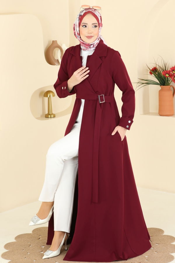 Modaselvim Ferace Ceket Yakalı Dabıl Ferace 2813SL432 Bordo