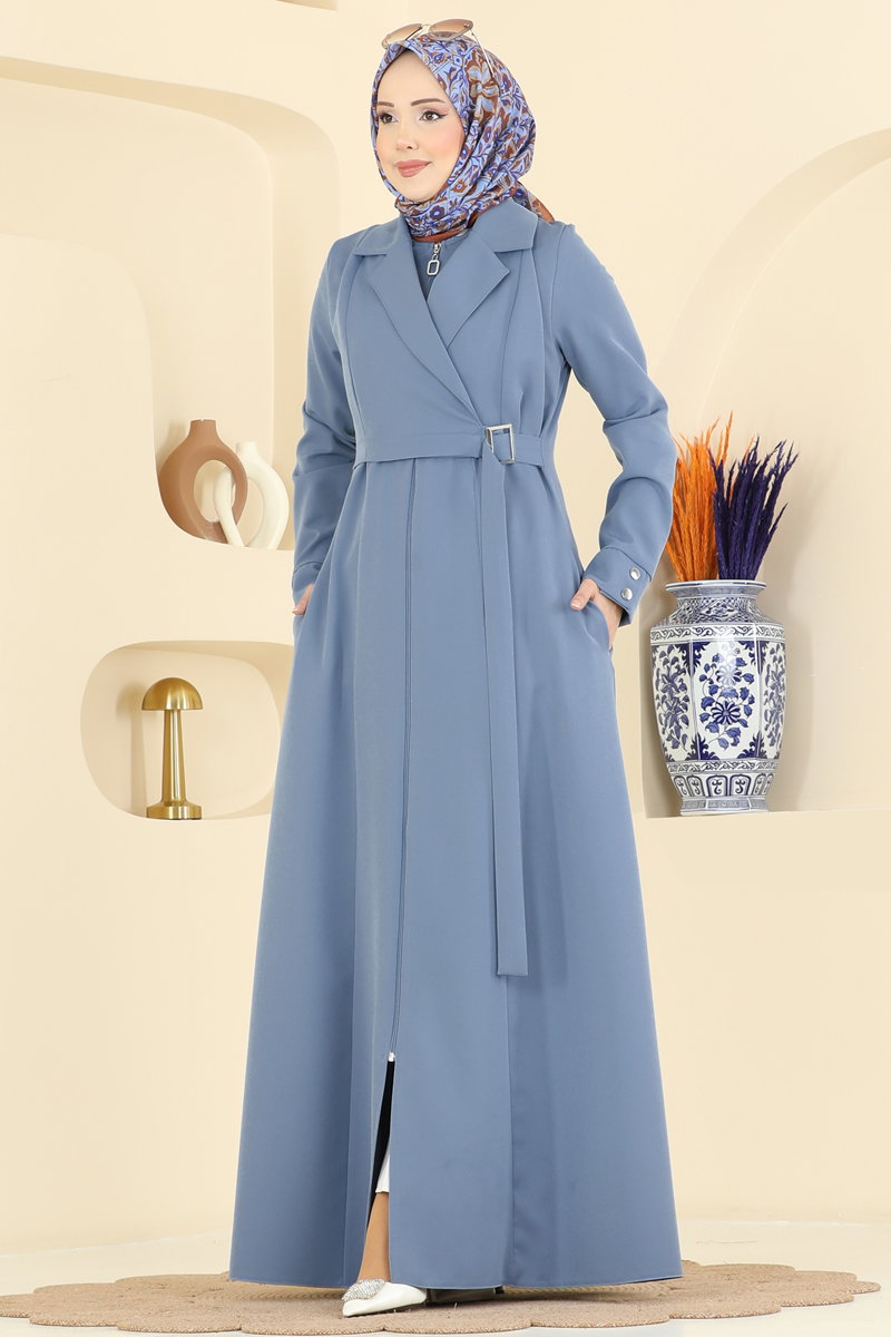 Ceket Yakalı Dabıl Ferace 2813SL432 Mavi - Moda Selvim