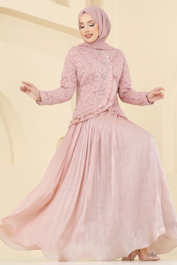 Modaselvim SUAL Ceketi Dantel Detaylı Takım 5331DMNK1166 Pudra