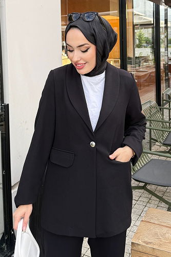 moda selvim Ceketli Dabıl Krep Takım 4686ALGK1170 Siyah - Thumbnail