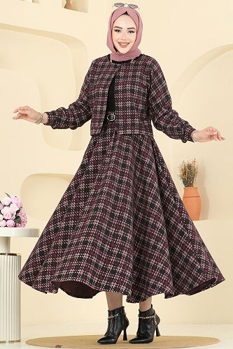 moda selvim Ceketli Kışlık Tesettür Takım 1041BRZ597 Bordo - Thumbnail
