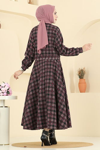 moda selvim Ceketli Kışlık Tesettür Takım 1041BRZ597 Bordo - Thumbnail