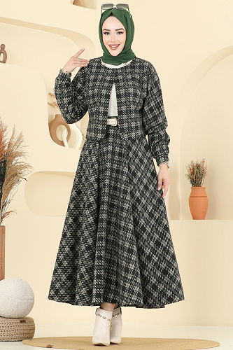 moda selvim Ceketli Kışlık Tesettür Takım 1041BRZ597 Haki - Thumbnail
