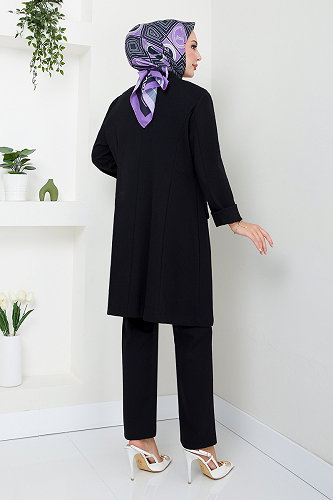 moda selvim Ceketli Tesettür Takım 5062SL890-M Siyah - Thumbnail