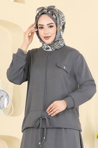 moda selvim Cep Aksesuarlı 2 li Takım 2605TPK1167 Antrasit - Thumbnail