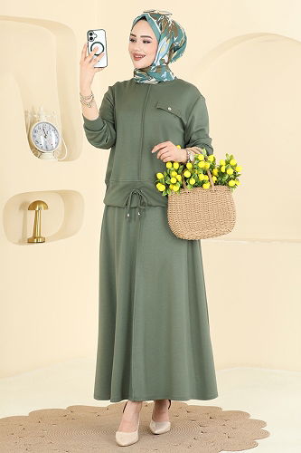 moda selvim Cep Aksesuarlı 2 li Takım 2605TPK1167 Haki - Thumbnail