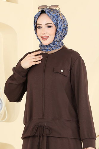 moda selvim Cep Aksesuarlı 2 li Takım 2605TPK1167 Kahve - Thumbnail