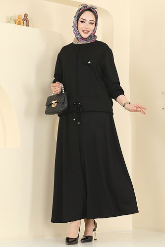 moda selvim Cep Aksesuarlı 2 li Takım 2605TPK1167 Siyah - Thumbnail