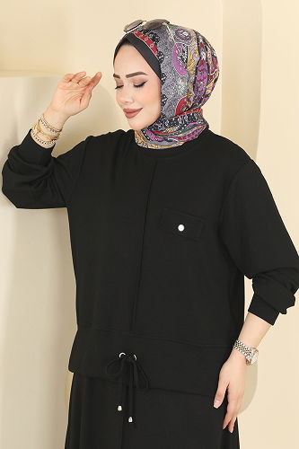 moda selvim Cep Aksesuarlı 2 li Takım 2605TPK1167 Siyah - Thumbnail