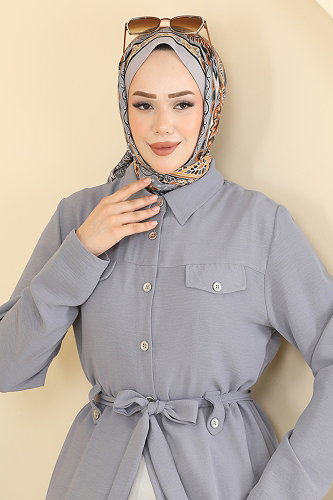 moda selvim Cep Aksesuarlı Elbse 9236PLK541 Gri - Thumbnail