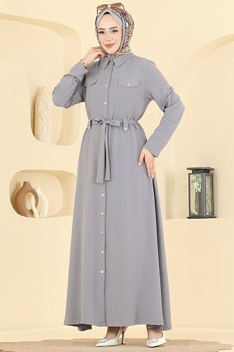 moda selvim Cep Aksesuarlı Elbse 9236PLK541 Gri - Thumbnail