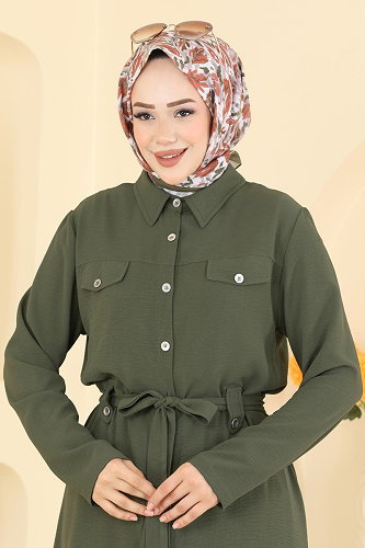 moda selvim Cep Aksesuarlı Elbse 9236PLK541 Haki - Thumbnail