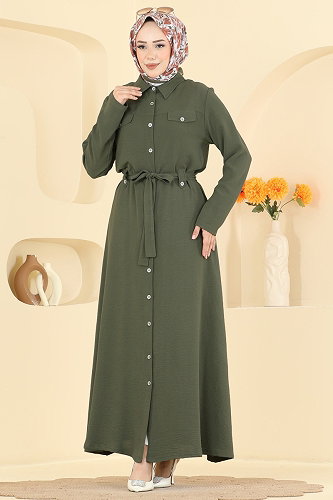 moda selvim Cep Aksesuarlı Elbse 9236PLK541 Haki - Thumbnail