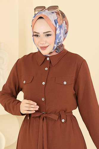 moda selvim Cep Aksesuarlı Elbse 9236PLK541 Kahve - Thumbnail