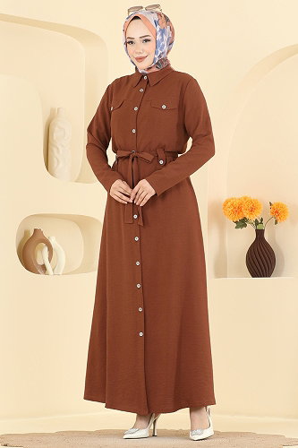 moda selvim Cep Aksesuarlı Elbse 9236PLK541 Kahve - Thumbnail