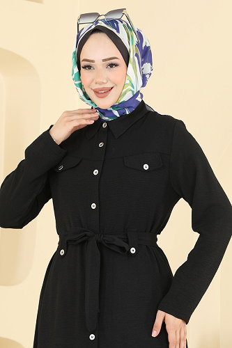 moda selvim Cep Aksesuarlı Elbse 9236PLK541 Siyah - Thumbnail
