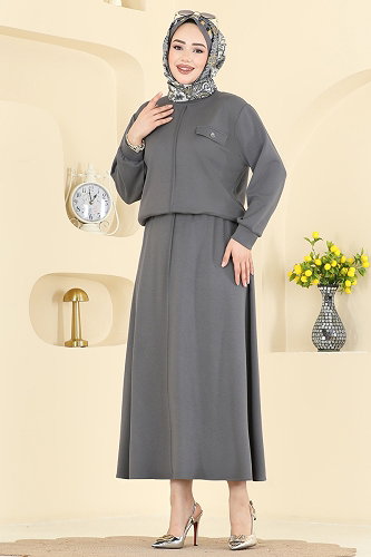 moda selvim Cep Aksesuarlı İkili Takım 2605TPK1167 Antrasit - Thumbnail