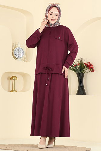 moda selvim Cep Aksesuarlı İkili Takım 2605TPK1167 Bordo - Thumbnail