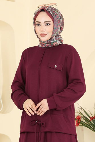 moda selvim Cep Aksesuarlı İkili Takım 2605TPK1167 Bordo - Thumbnail