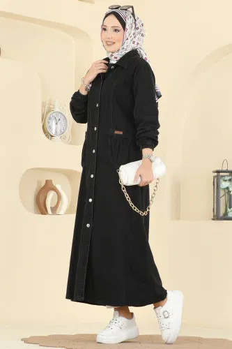 O.R.G. - Cep Armalı Kot Elbise 7929ORG1169 Siyah Kot