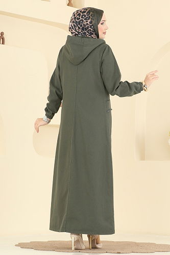 moda selvim Cep Armalı Kot Kap 7903ORG1169 Haki - Thumbnail