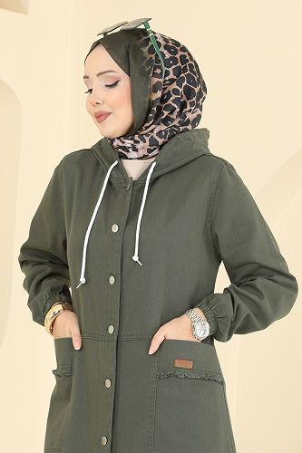 moda selvim Cep Armalı Kot Kap 7903ORG1169 Haki - Thumbnail