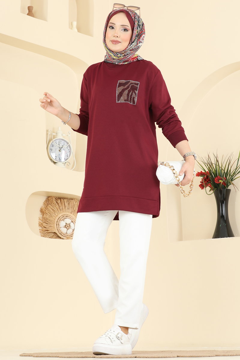 Cep Desenli İki İp Tunik 306OZN1046 Bordo