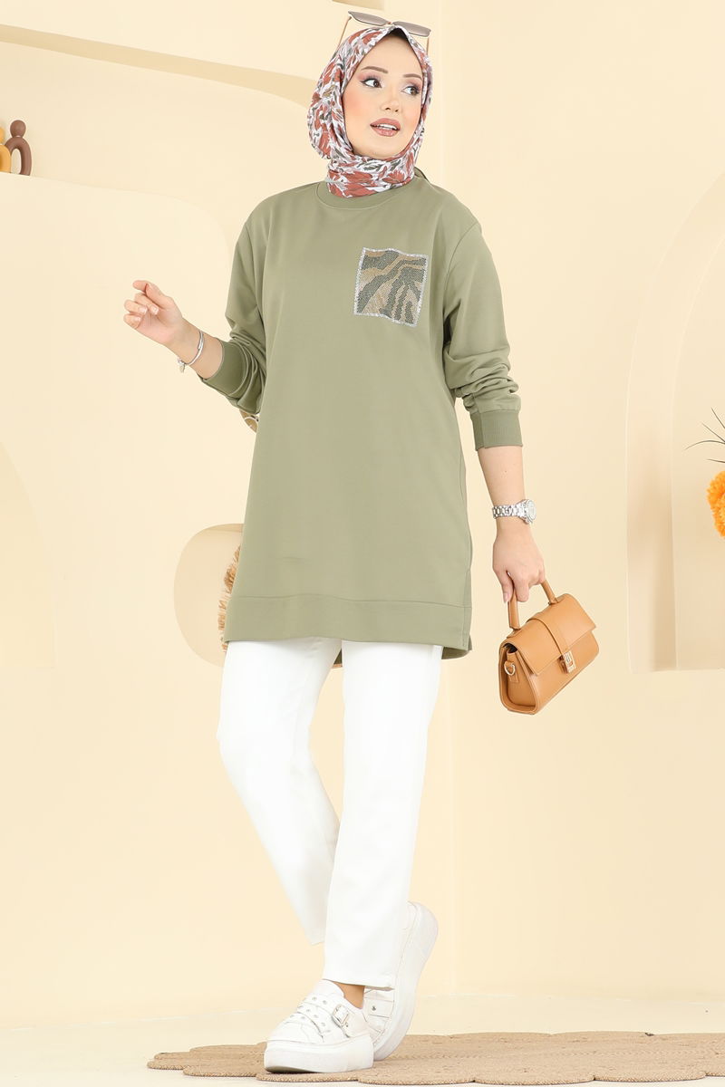 Cep Desenli İki İp Tunik 306OZN1046 Haki