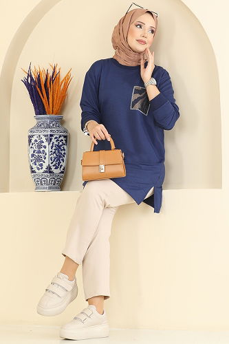 moda selvim Cep Desenli İki İp Tunik 306OZN1046 Laci - Thumbnail