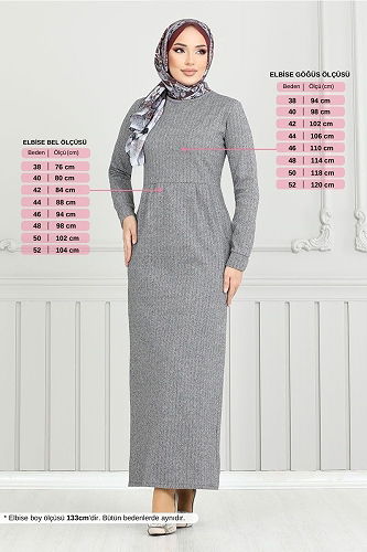 moda selvim Cep Detay Balıksırtı Elbise 22032UKB929-M Gri - Thumbnail