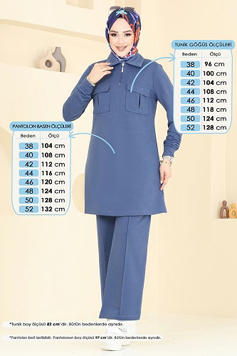 moda selvim Cep Detay Tesettür Takım 2600SL432 İndigo - Thumbnail