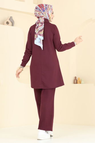 moda selvim Cep Detay Tesettür Takım 2600SL432 Koyu Bordo - Thumbnail