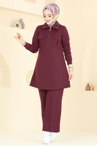 S.L. - Cep Detay Tesettür Takım 2600SL432 Koyu Bordo