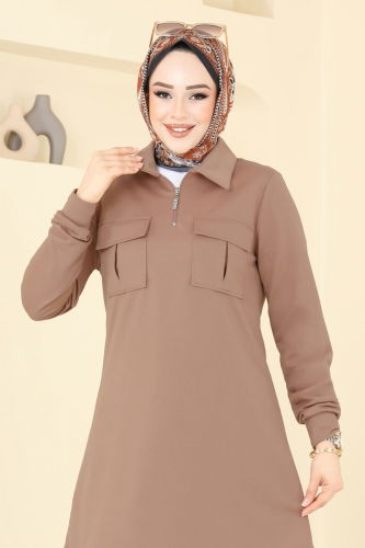 moda selvim Cep Detay Tesettür Takım 2600SL432 Koyu Vizyon - Thumbnail