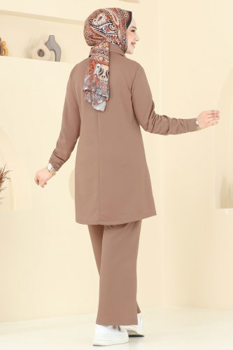 moda selvim Cep Detay Tesettür Takım 2600SL432 Koyu Vizyon - Thumbnail