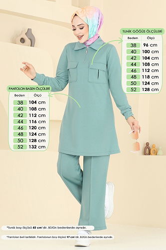 moda selvim Cep Detay Tesettür Takım 2600SL432 Mint - Thumbnail