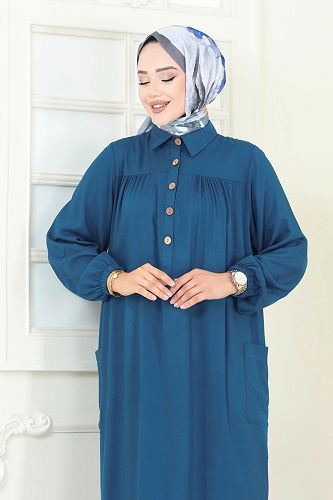 moda selvim Cep Detay Viskon Takım 6061UZ662 Petrol - Thumbnail