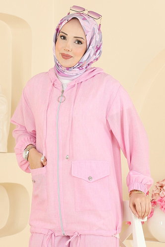 moda selvim Cep Detaylı 2 li Takım 0364ERK1158 Pembe - Thumbnail