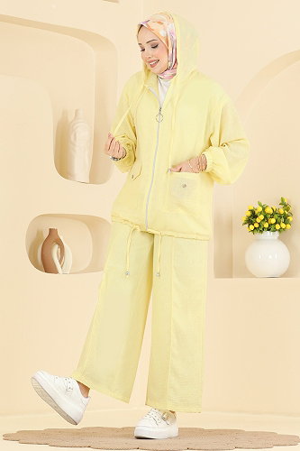 moda selvim Cep Detaylı 2 li Takım 0364ERK1158 Sarı - Thumbnail