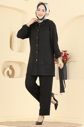 moda selvim Cep Detaylı 2 li Takım 2190ORG1169 Siyah - Thumbnail