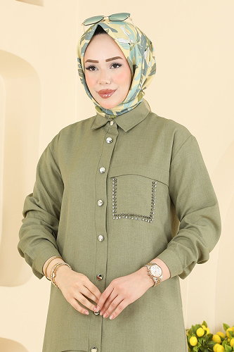 moda selvim Cep Detaylı 2 li Takım 24050UKB139 Çağla - Thumbnail