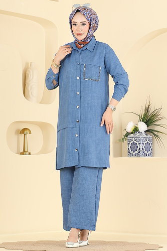 moda selvim Cep Detaylı 2 li Takım 24050UKB139 İndigo - Thumbnail