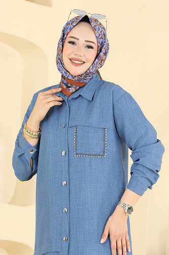 moda selvim Cep Detaylı 2 li Takım 24050UKB139 İndigo - Thumbnail