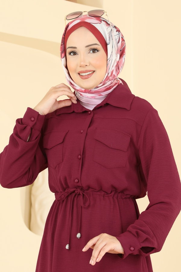 Modaselvim Elbise Cep Detaylı Aerobin Elbise 2904SLK540 Bordo