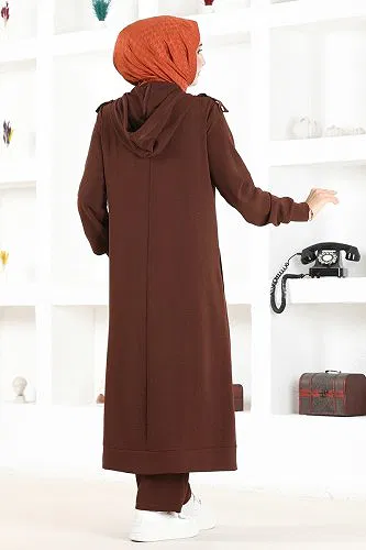 moda selvim Cep Detaylı Aerobin Takım 2436SL432 Kahve - Thumbnail