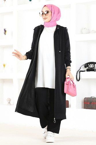 moda selvim Cep Detaylı Aerobin Takım 2436SL432 Siyah - Thumbnail