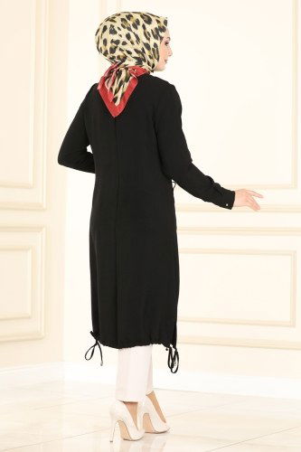 moda selvim Kolyeli Aerobin Tunik PL8052 Siyah - Thumbnail